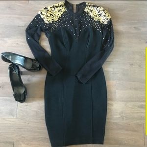 Tadashi Cocktail Gold Sheer bodycon Dress